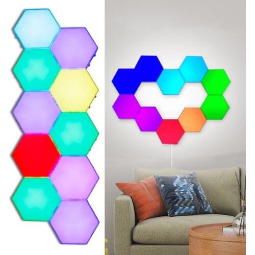 6/12pcs RGB USB Quantum Lamp Splicing Hexagonal Wall Lamps Creative LED Touch Double Control Colorful Wall Honeycomb Decor Lamps