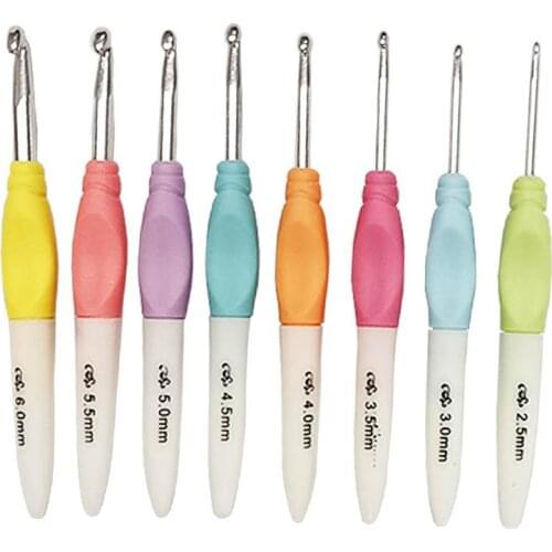 8pcs Colorful Soft Plastic Handle Alumina Crochet Hooks Knitting Needles Set 2.5-6mm Crochet for Weave Sewing Needles Tool