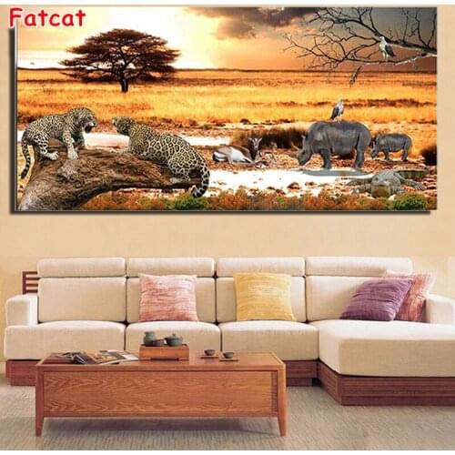 Diamond embroidery African grassland sunset landscape large size mosaic diamond painting full square/round stitch cross PP1734