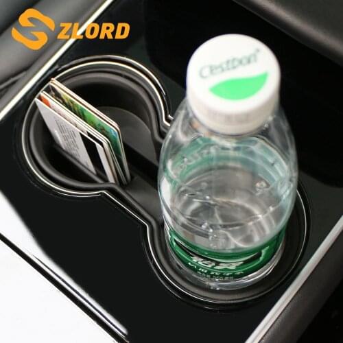 Zlord Car Water Cup Holder for Tesla Model 3 Model3 2016 - 2020 Insert Organizer Ashtray Beverage Bottle Key Card Holder Parts