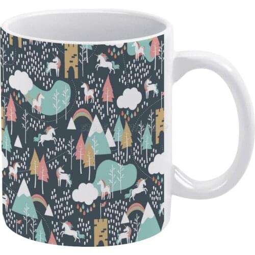 Unicorn Love White Mug White Ceramic Tea Cup Birthday Gift Milk Cups and Mugs Unicorn Horse Forest Nature Rain Girls Nursery Mag