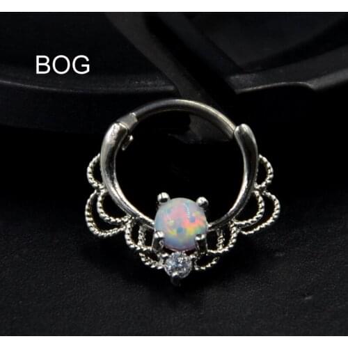 BOG-1pcs Lacey Opal Drapery Royalty Hinged Septum Rook Clicker Ring Nose Ring Titanium Shaft 16G Earring Piercing Jewelry