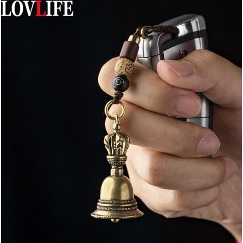 Buddhist Vajra Pestle Bell Pendant Brass Hand-cranked Bells Keychains Charm Women Bag Hangings Jewelry Christmas Tree Decoration