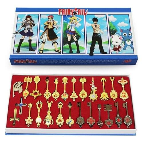 Fairy Tail 18 pieces of Weapons Model Key Chains Small-sized Zinc Alloy Natsu Lucy Erza Gray Elfman Key Rings 6CM
