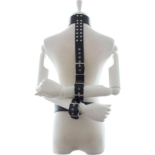 Exotic Accessories of Leather Arms Behind Back Handcuffs Neck Collar Bondage for Bdsm Adults Games Sex Toys to Wrist Restraint