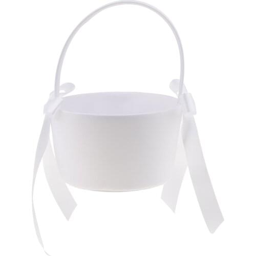 Elegant Ribbon Bow Decor Satin Flower Girls Basket Wedding Ceremony Party Decor