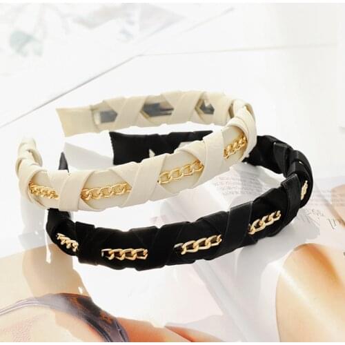 Elegant Temperament Solid Color Metal Chain Ladies Headband Retro Woven Cross-Dotted Hair Accessories