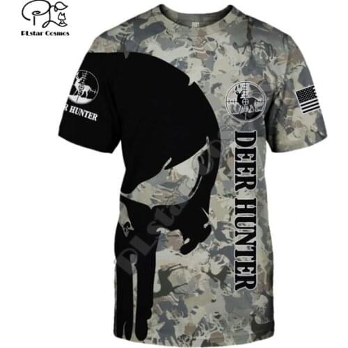 PLstar Cosmos Animal Deer Bow Hunting Hunter T-Shirts Camo Tattoo Harajuku 3DPrint Summer Casual Tees Shorts Sleeve Men/Women A2