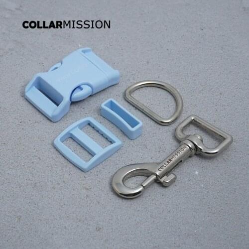 Engraving(plastic buckle+Tri-Glid+square keeper+D ring+metal dog clasp/set)High quality 25mm light blue dog collar parts
