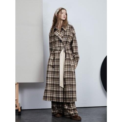 IRINACH456 Fall Winter 2021 Collection Original Design Oversize Long Vintage Wool Plaid Trench Coat Women