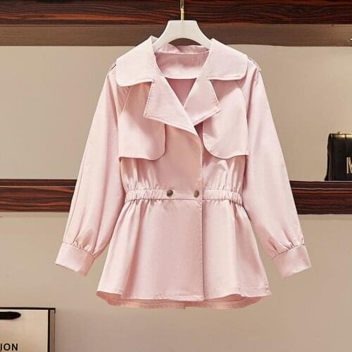 Korean Female Jacket Womens Windbreaker Short 2021 New Style Small Lantern Sleeve Waist Thin Coat Off White Solid Color W68