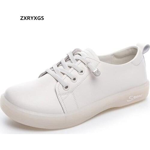 HOT 2021 New Autumn Genuine Leather White Shoes Flat Soft Sole Comfortable Non-slip Wear Black Sneakers Casual Shoes Woman Flats