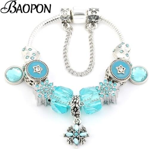 2021 Hot Sale Snowflake Pendant Charm Bracelet With Blue Crystal Beads Bracelets For Women Men Pulsera Jewelry Gift Dropshipping