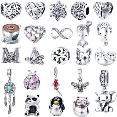 BISAER Hot Sell Alloy Beads Coffee Cup Bulldog Boy Girl Penguin Letter Charms Beads Fit Original Bracelets DIY Jewelry Making