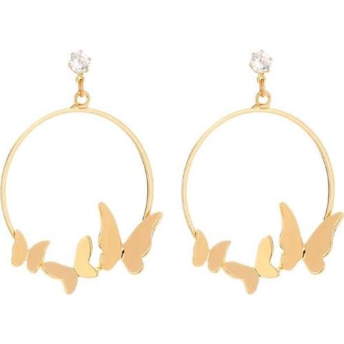 Fashion Metal Butterfly Drop Earrings for Women Gold Crystal Big Earrings Charm Female Wedding Jewelry