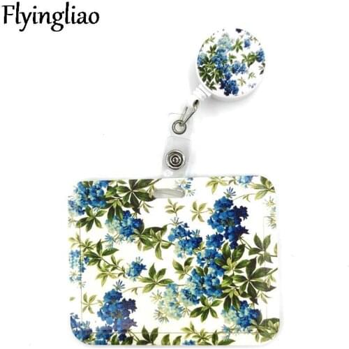 Blue Green Flowers Fashion Women Card Holder Lanyard Colorful Retractable Badge Nurse Doctor Student Card Clips Badge Holder