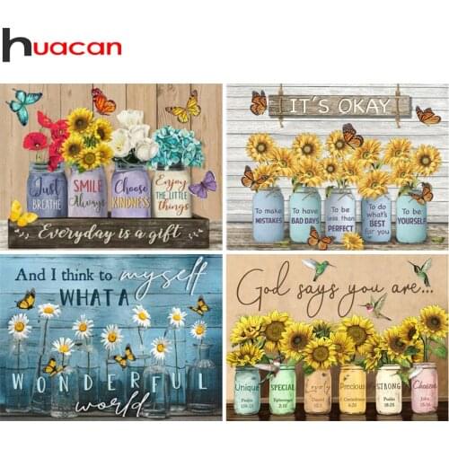 Huacan Diamond Painting Kit Sunflower Vase Wall Stickers Embroidery Cross Stitch Flower Butterfly Mosaic Home Decor