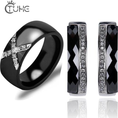 2018 Luxury Women Wedding Jewelry Sets for Women Fashion AAA Crystal X Cross Healthy Ceramic Rings Earrings Sets Gifts