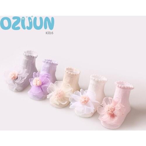 One Pairs Baby Girls Anti-slip Socks 0-12/12-24 Months Double Needle Big Flower Loose Open Cotton Socks Infant Toddler Socks