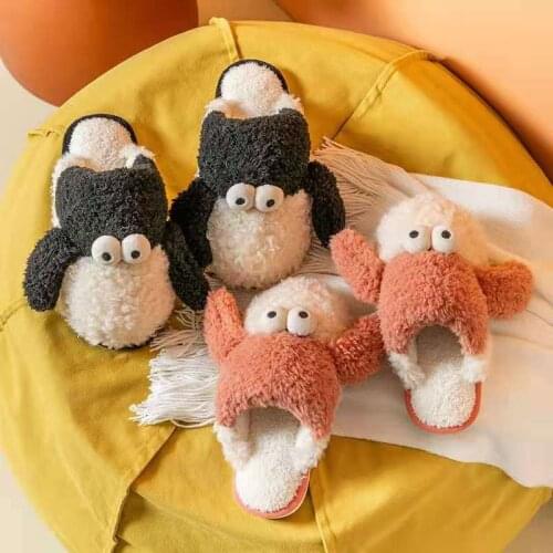 2021 New Boer Goat Plush Slippers Winter Cute Indoor Slides Warm Cartoon Couple Cotton Slippers Autumn Lovely Home Cotton Shoes
