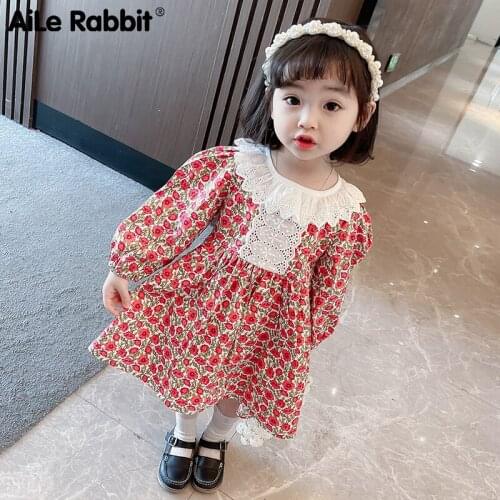 Girls Dress 2021 New Foreign Style Childrens Cotton Floral Skirt Bubble Sleeve Princess Skirt Fashion