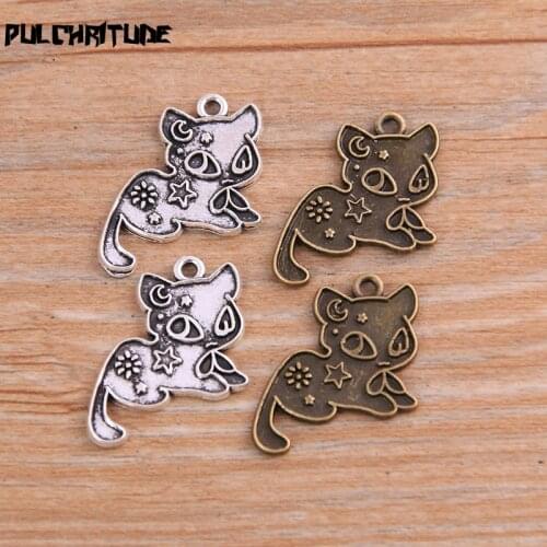 20PCS 17*20mm New Product Two Color Animal Cat Charms Star Moon Pendant Jewelry Metal Alloy Jewelry Marking