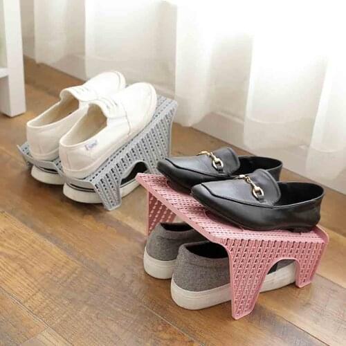 Durable Shoe Slots Double Layer Plastic Space Saver Holder Shoes Box Organizer Storage Footwear Space Saving Cabinet Closet