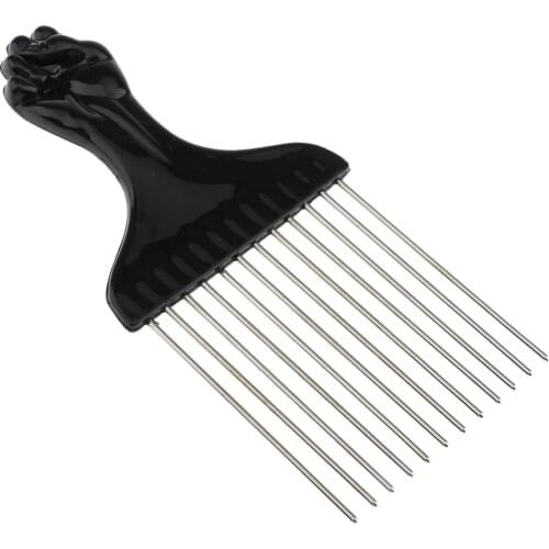 Black Fist Afro Pick Metal Wide Teeth Hair Comb For Volumizing Hair Styling Detangling Comb Anti-static Comb Brush