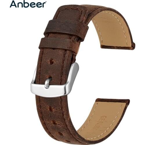 Anbeer Leather Replacement Band 18mm 20mm 22mm Crazy Horse Leather Watch Strap Vintage Retro Style Belt Bracelet for Men Women
