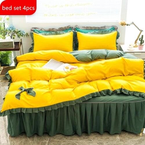 Luxury Lace Bedding Set King Size Duvet Cover Bed Linen Queen Comforter Bed Yellow Bow Quilt Cover High Quality For Girls