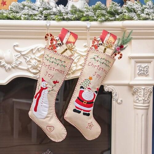 Christmas Decoration Embroidery Sackcloth Socks Santa Snowman Sock Candy Gift Bag