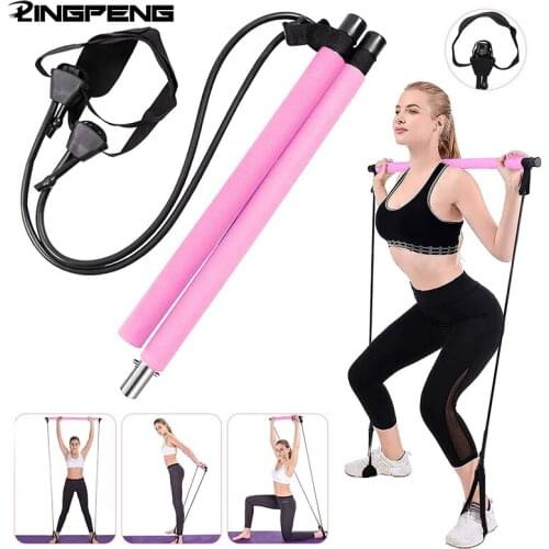 Fitness Pilates Barbell Bar Portable Fitness Bar Adjustable Resistance Band for Full Body Training Stretching Yoga