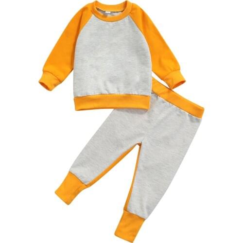Casual Kids Autumn Tracksuits Boys Girls Color Block Outfits 2Pcs Round-Neck Long Sleeves Pullover Tops+Elastic Waist Pants 1-5Y