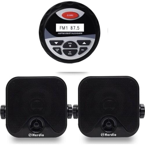 Waterproof Marine Stereo Motorcycle Audio Bluetooth MP3 Player AM/FM Radio for RV Car ATV Yacht SPA + 4 inch marine speakers