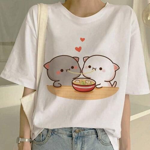 Cat Kawaii Graphic Print T-shirt Women Tee Harajuku Aesthetic White Top Anime Tshirt 2021 New Summer Fashion Y2k Female T Shirt