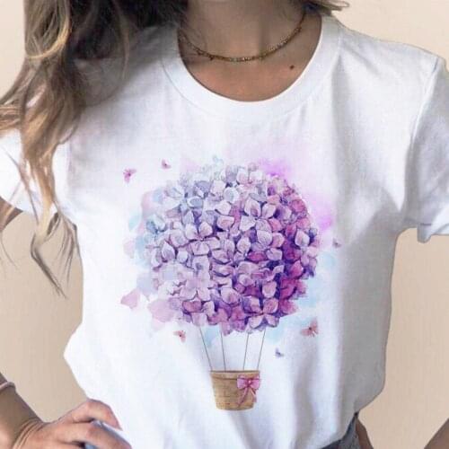 Women Summer T-shirts Floral Flower Fashion Top Female T-shirt Harajuku cute Lady Clothing O-Neck Casual white Tee Tops Shirts