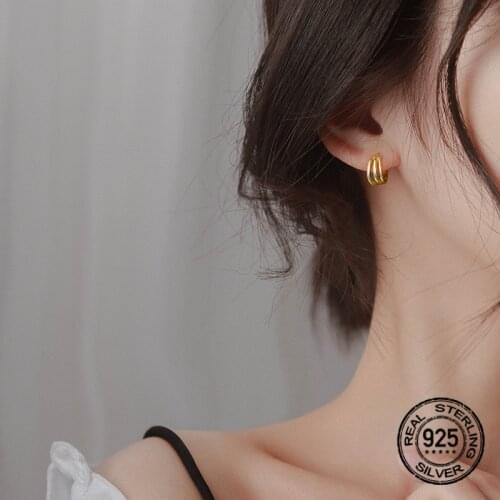 S925 Silver Needle Earrings For Women Gold Circle Simple Korea Fashion Geometric Design Lady Party Gifts Wedding Jewelry INEFFA