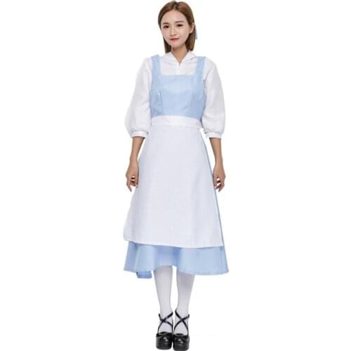 Blue And White Pure Maid Costume Fairy Tale Princess Cosplay Long Dress Women Halloween Party Book Week Fancy Dress