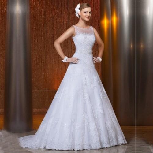 Robe de mariage A line Scoop White Appliques Sleeveless Bridal Dresses vestidos de novia 2015 Vintage Cheap Lace Wedding Dresses