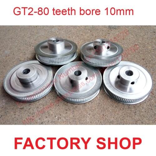 Whole sale 5pcs 80 teeth Bore 10mm GT2 Timing Pulley 80 tooth fit width 6mm of 2GT timing Belt High quality Free shipping