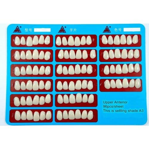1~10Sheets Dental Veneers Teeth Resin Veneer Temporary Crowns Resin A3 Anterior 1Sheet=96Pcs