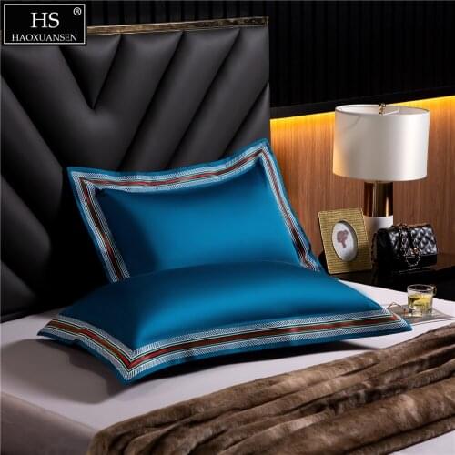 Sapphire blue/Grey Blue 1Pair Pure Cotton Modern Style Pillowcase Pillow Cover 2 Color Pillow Sham Embroidery Stripes Plaid