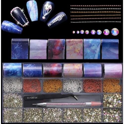 21 Grids Nail Art Decorations Multi Shapes with Dual-ended Dotting Pen Tweezers Set DIY Nails Manicure Tool
