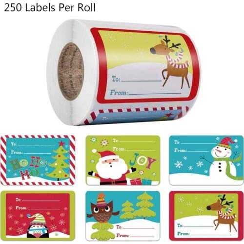 250pcs/roll 6 Designs Adhesive Christmas Gift Name Tags XMAS Stickers Present Seal Labels Christmas Decals Gift Package