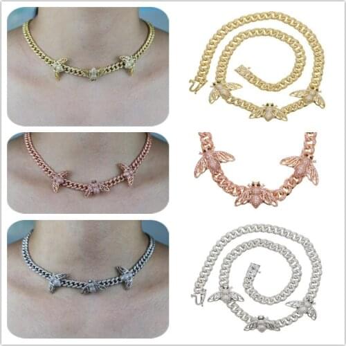 3 Colors Iced Out Shiny Pendant Necklace Bee Shape Paved White Cz Charm Jewelry For Women Wedding Gift Unique Design