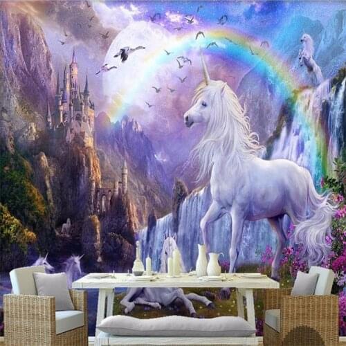 Wellyu Blue Aperture Custom 3D Wallpaper 3D Photo Mural Wallpaper Sky Falls Animal White Horse Wallpaper Landscape 3D