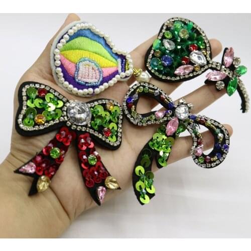 3D Handmade balloon bowtie Patches for clothing DIY sew on sequin rhinestone parches Beaded appliques for hats bags