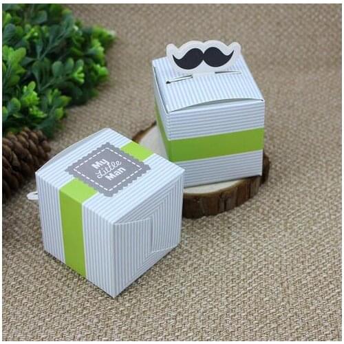 50pcs "My Little Man" Mustache Blue Green Birthday boy baby shower Candy Box Gift Packaging Chocolate Boxes Baby Shower Favors