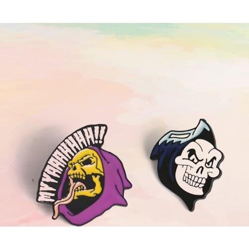 Brooch-Cartoon Punk Skull Alloy Enamel Brooch With Turban Halloween Badge Clothing Bag Accessory Pins