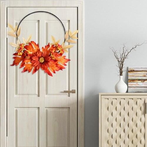Flower Wreath Wall Hanging Red Plastic Artificial Maple Leaf Garden Door Wreath for Home Decor